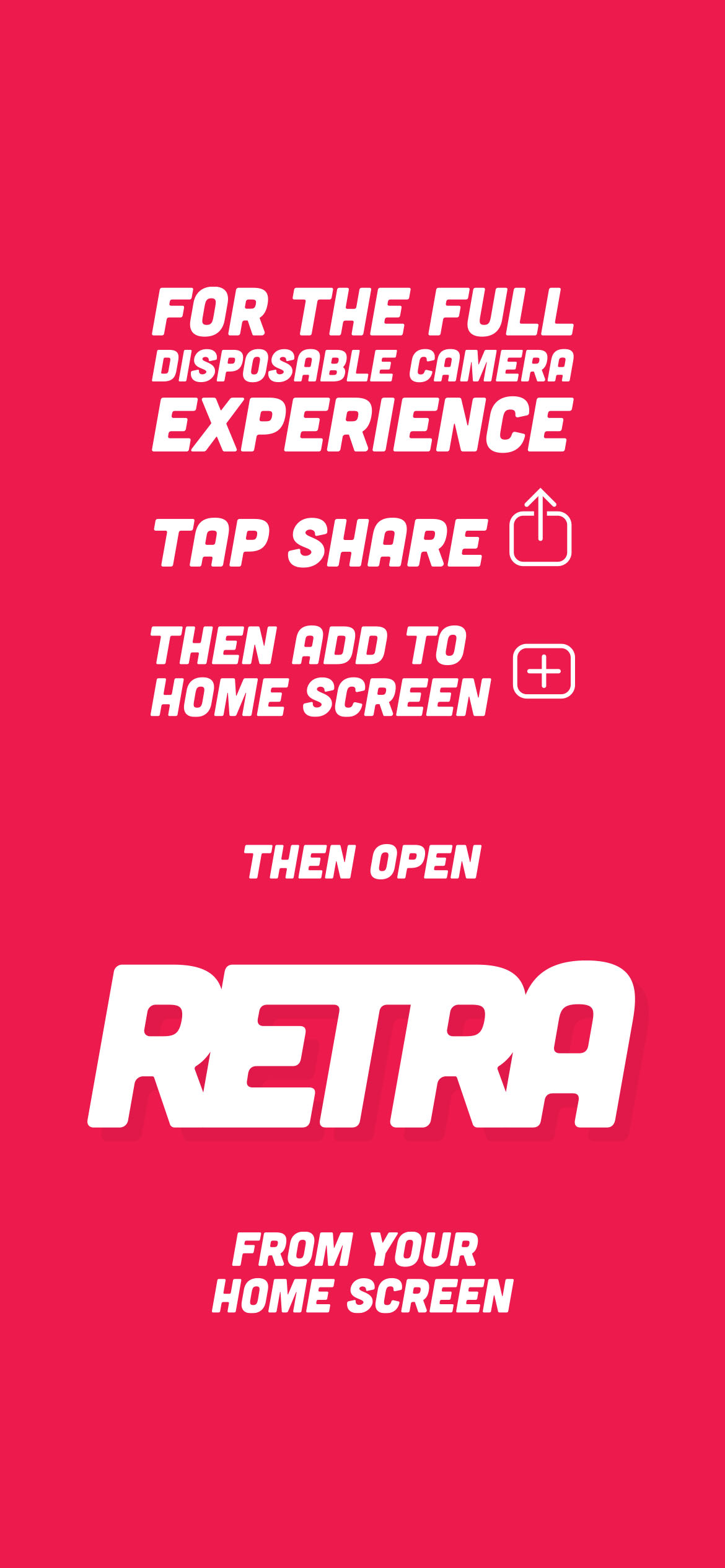 For the full disposable camera experience, tap Share, then Add to Home Screen, then open Last Night's Film Club from your Home Screen.
